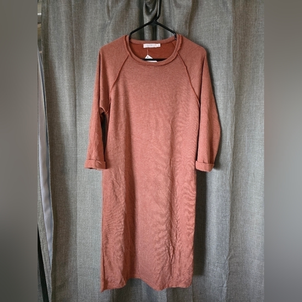 Lush Burnt Orange Sweater Dress NWT Long Sleeve Side Slit Sz S Midi